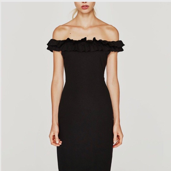 ZARA TRAFALUC OFF THE SHOULDER BODYCON MIDI DRESS - Picture 1 of 14